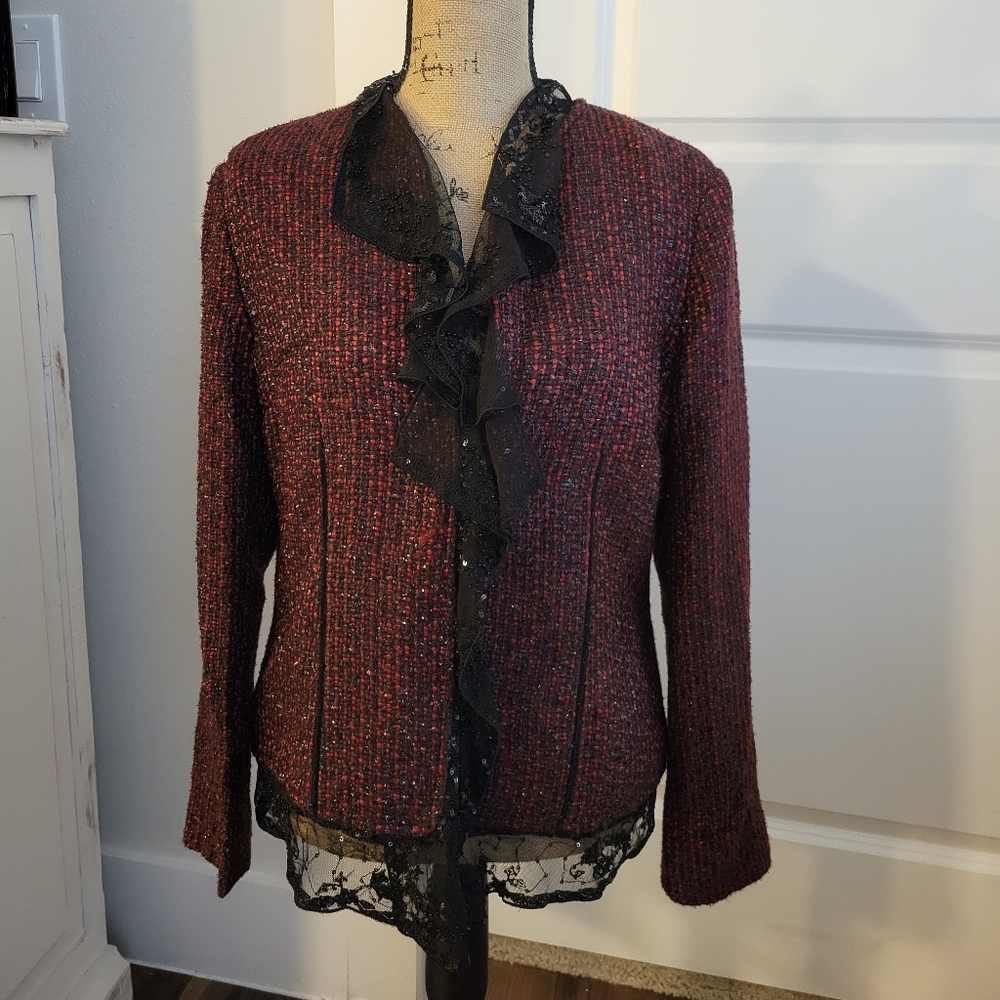 CHICO'S SZ.1 BEADED TWEED BLAZER/JACKET (Gently Used) - Picture 4 of 10